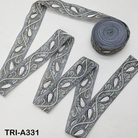 9 Yard Steel Grey Floral Sari Embellishment for Crafts Embroidery Indian Dresses Sewing Indian DIY Crafting Wear Saree Embroidered Ribbon