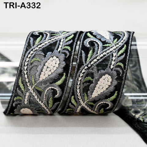 9 Yard Black Floral Sari Embellishment for Crafts Embroidery Indian Dresses Sewing Indian DIY Crafting Wear Saree Border Embroidered Ribbon