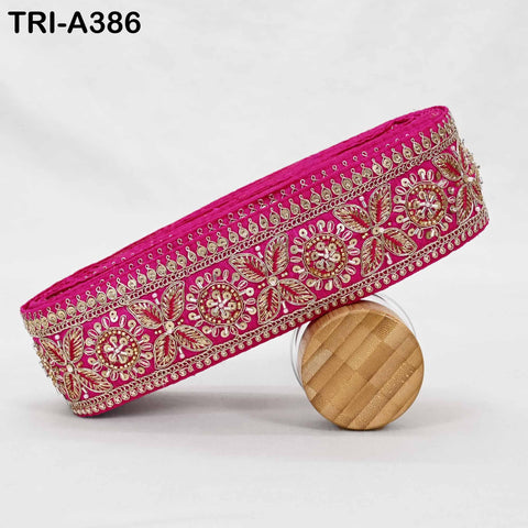 Indian Beaded Trim Ribbon – 9 Yard Magenta Sari Border, Dupatta, DIY Craft, Costumes, Handbag Embellishment