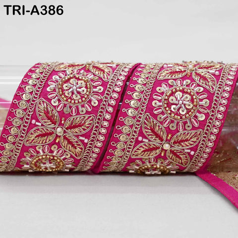 Indian Beaded Trim Ribbon – 9 Yard Magenta Sari Border, Dupatta, DIY Craft, Costumes, Handbag Embellishment