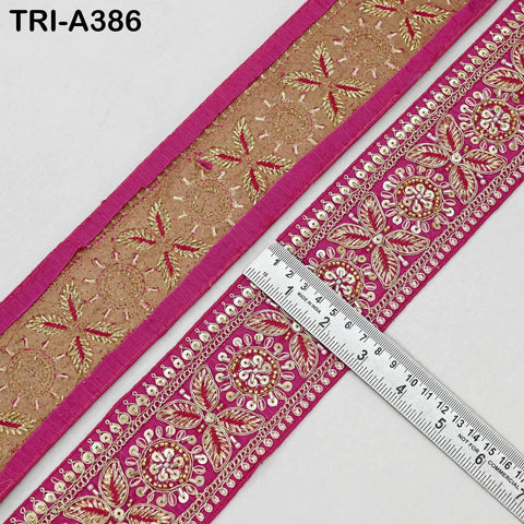 Indian Beaded Trim Ribbon – 9 Yard Magenta Sari Border, Dupatta, DIY Craft, Costumes, Handbag Embellishment