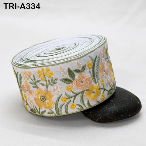 9 Yard Yellow Embroidery Ribbons 6cm Indian Sari Border Embroidered Crafting Sewing Tablecloth Lampshade making Home Decor Costumes Trimming