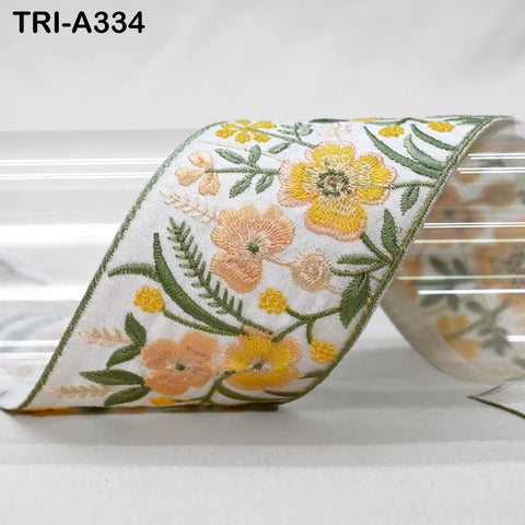 9 Yard Yellow Embroidery Ribbons 6cm Indian Sari Border Embroidered Crafting Sewing Tablecloth Lampshade making Home Decor Costumes Trimming