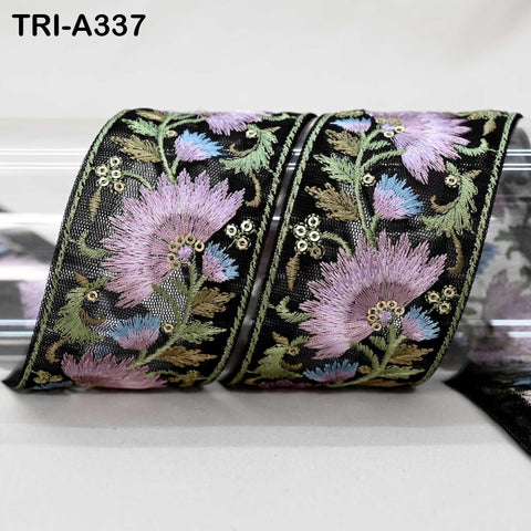 9 Yard Mauve Floral Indian Embroidery Ribbon Trim – 2 Inch Sari Border for Crafts