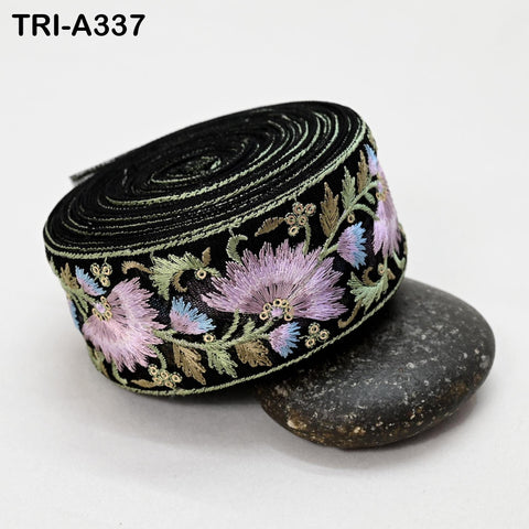 9 Yard Mauve Floral Indian Embroidery Ribbon Trim – 2 Inch Sari Border for Crafts