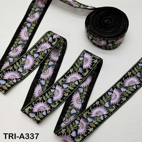 9 Yard Mauve Floral Indian Embroidery Ribbon Trim – 2 Inch Sari Border for Crafts
