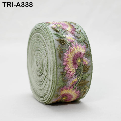 9 Yard Dusty Pink Floral Indian Embroidery Ribbon Trim – 2 Inch Sari Border for Crafts
