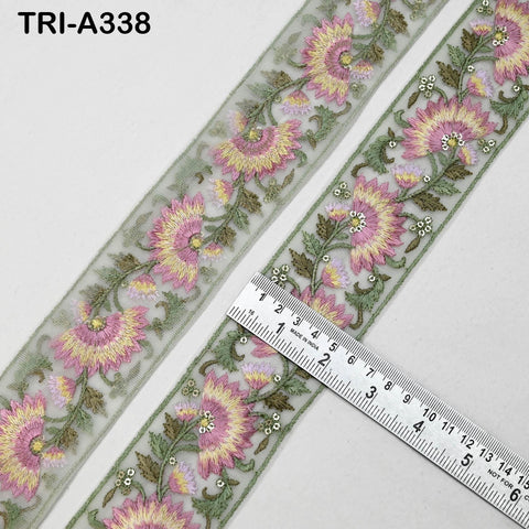 9 Yard Dusty Pink Floral Indian Embroidery Ribbon Trim – 2 Inch Sari Border for Crafts