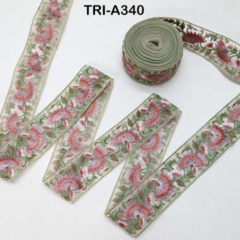 9 Yard Blue Floral Indian Embroidery Ribbon Trim – 2 Inch Sari Border for Crafts