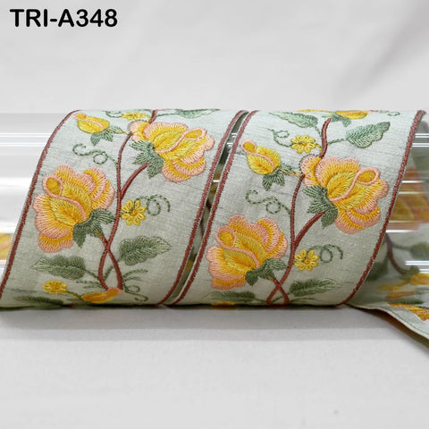 9 Yard Yellow Embroidery Ribbons 6cm Indian Sari Border Embroidered Crafting Sewing Lampshade making Home Decor Costumes Trimmings