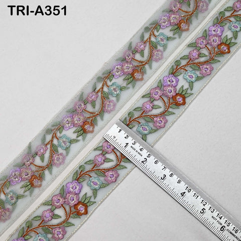 9 Yard Mauve Embroidery Ribbon 4cm Trim Embroidered Indian Sari Embellishments Crafting Tote Bags Trimming Curtains Headbands Saree Border