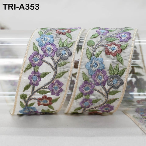 9 Yard Lavender Embroidery Ribbon 4cm Trim Embroidered Indian Sari Embellishments Crafting Tote Bags Trimming Headbands Saree Border