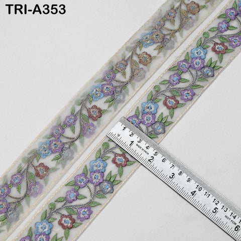 9 Yard Lavender Embroidery Ribbon 4cm Trim Embroidered Indian Sari Embellishments Crafting Tote Bags Trimming Headbands Saree Border