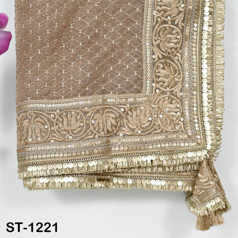 Champagne Organza Designer Dupatta for women Bridal Wedding lehenga Chunni/Veil Beads Sequin Scarf Indian Ethnic Dress Stole Gift Bridesmaid