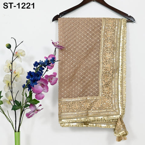 Champagne Organza Designer Dupatta for women Bridal Wedding lehenga Chunni/Veil Beads Sequin Scarf Indian Ethnic Dress Stole Gift Bridesmaid