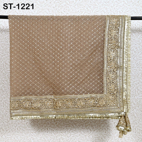 Champagne Organza Designer Dupatta for women Bridal Wedding lehenga Chunni/Veil Beads Sequin Scarf Indian Ethnic Dress Stole Gift Bridesmaid