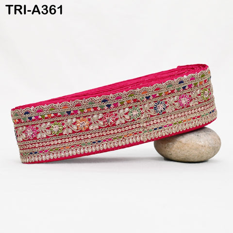 Embroidered Sari Border Trim: 2.6-inch Multi-Color Indian Fabric Lace for Crafts (9 Yard)