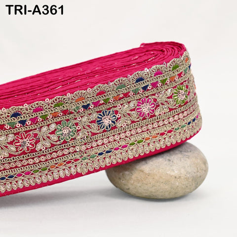 Embroidered Sari Border Trim: 2.6-inch Multi-Color Indian Fabric Lace for Crafts (9 Yard)