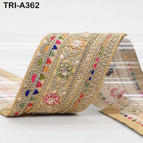 Zari & Sequin Fabric Lace: Perfect for Boho, Wedding, Sari Borders, Indian Trim, Table Runners 2.6-inch (9 Yard)