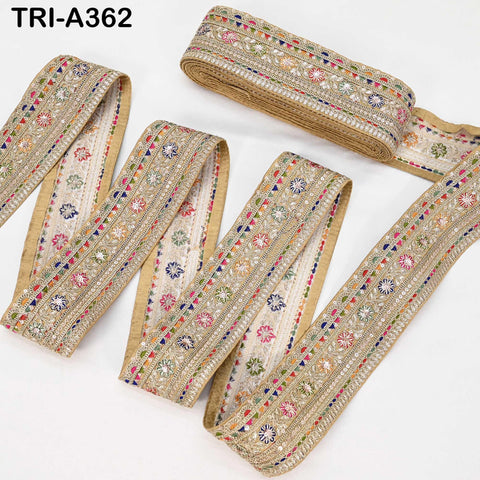 Zari & Sequin Fabric Lace: Perfect for Boho, Wedding, Sari Borders, Indian Trim, Table Runners 2.6-inch (9 Yard)