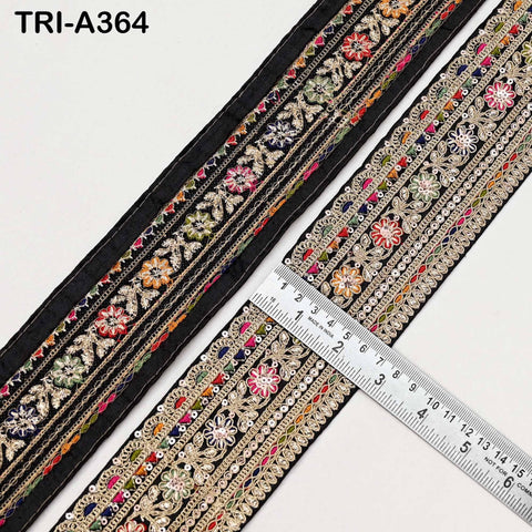 Embroidered Sari Border Trim: Black Gold Zari Sequin Indian Fabric Lace (9 Yard)