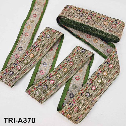 Indian Sari Border Trim: Forest Green Gold Zari Sequins Embroidery Lace for Crafts (9 Yard)