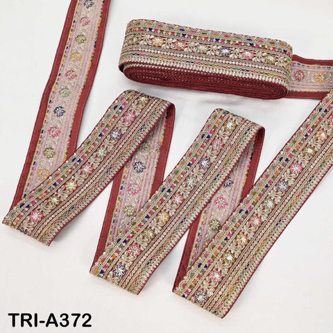 Embroidered Sari Border Trim: Maroon Gold Zari Sequin Indian Fabric Lace for Dupatta (9 Yard)