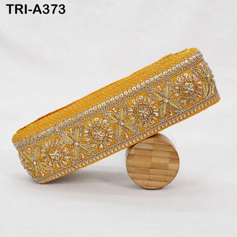 Yellow Indian Beaded Trim Ribbon – Sari Border, DIY Craft, Lampshade, Handbag Embellishment (9 Yard)