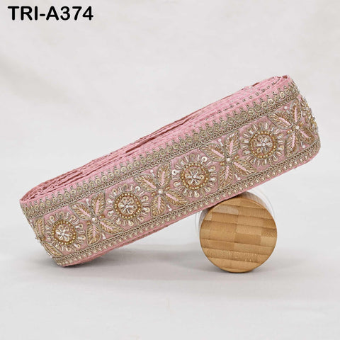 Pink Indian Beaded Trim Ribbon – Sari Border, DIY Craft, Lampshade, Handbag Embellishment 9 yard