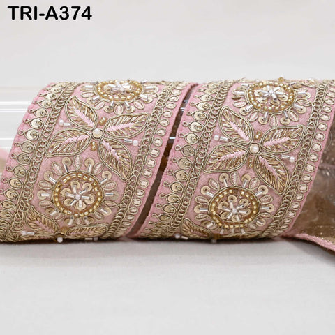 Pink Indian Beaded Trim Ribbon – Sari Border, DIY Craft, Lampshade, Handbag Embellishment 9 yard