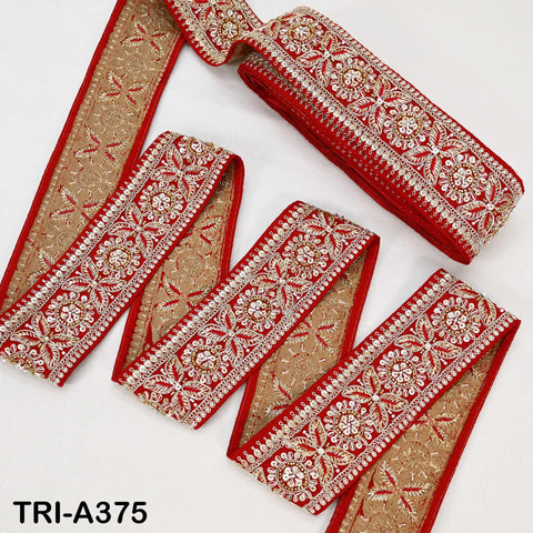 Red Indian Beaded Trim Ribbon – Sari Border, Dupatta, DIY Craft, Costumes, Handbag Embellishment (9 Yard)