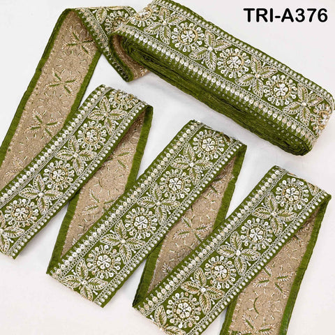 9 Yard Olive Green Indian Beaded Trim Ribbon – Sari Border, Dupatta, DIY Craft, Costumes, Handbag Embellishment