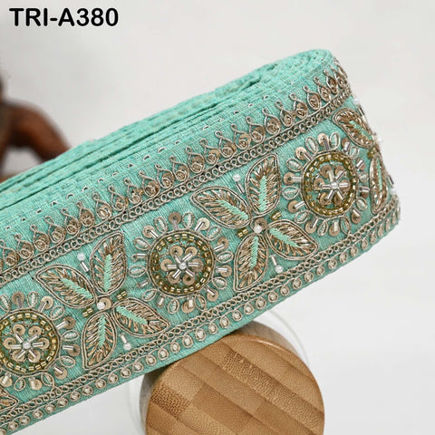9-yard Mint Green Indian Beaded Trim Ribbon – Sari Border, Dupatta, Craft, Costumes, Handbag Embellishment