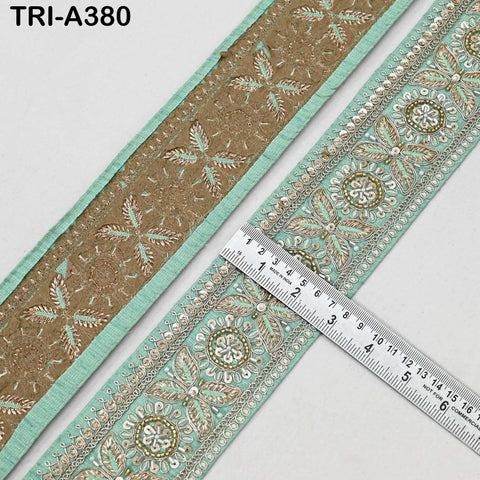 9-yard Mint Green Indian Beaded Trim Ribbon – Sari Border, Dupatta, Craft, Costumes, Handbag Embellishment