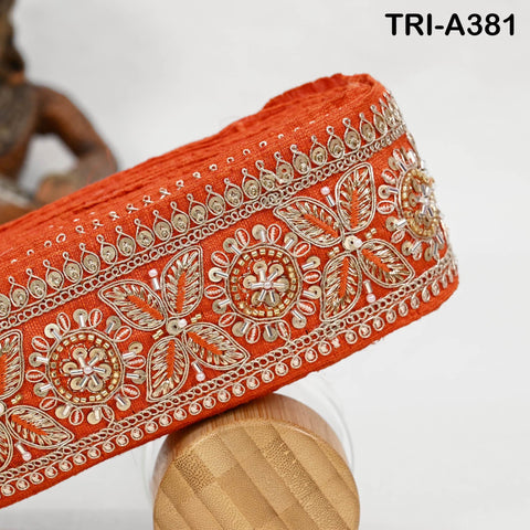 9 Yard Orange Indian Beaded Trim Ribbon – Sari Border, Dupatta, DIY Craft, Costumes, Handbag Embellishment