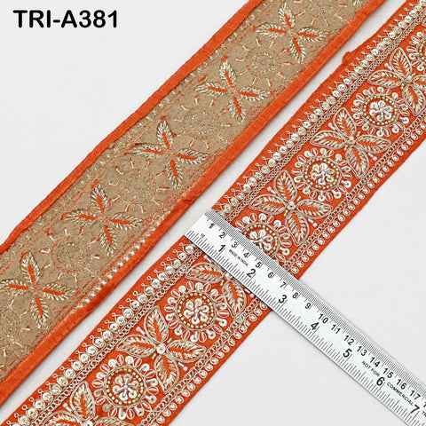9 Yard Orange Indian Beaded Trim Ribbon – Sari Border, Dupatta, DIY Craft, Costumes, Handbag Embellishment