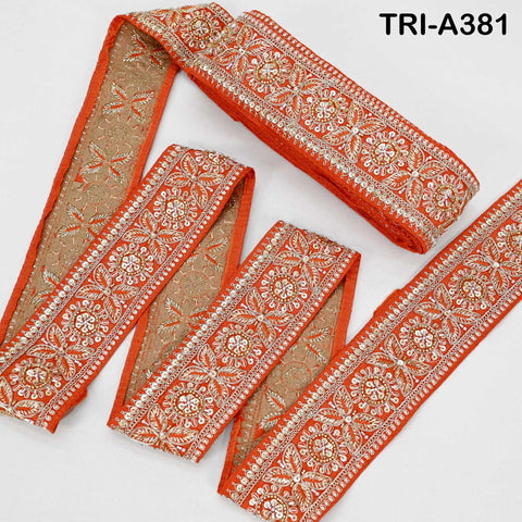 9 Yard Orange Indian Beaded Trim Ribbon – Sari Border, Dupatta, DIY Craft, Costumes, Handbag Embellishment