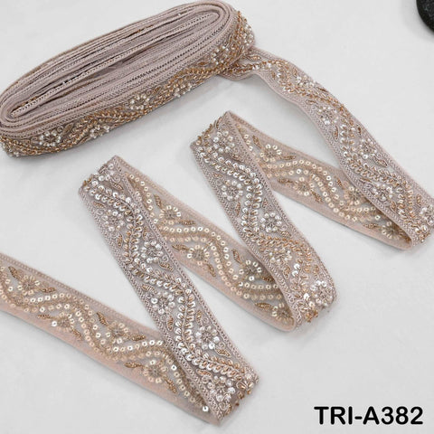 9 Yard Champagne Indian Beaded Trim Ribbon: Sari Border, Craft, Lampshade, Handbag Embellishment