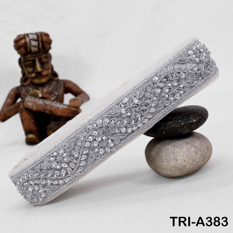 9 yard Silver Indian Beaded Trim Ribbon: 2'' Sari Border, Craft, Historic Costumes, Wedding Embellishment