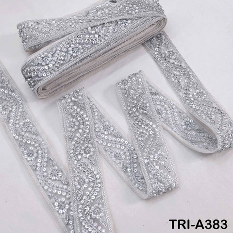 9 yard Silver Indian Beaded Trim Ribbon: 2'' Sari Border, Craft, Historic Costumes, Wedding Embellishment