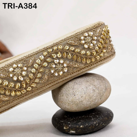 Gold Indian Beaded Trim Ribbon: Sari Border, Craft, Victorian handbags, Wedding Dresses Embellishment 9 yard