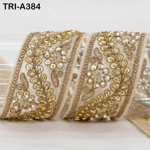 Gold Indian Beaded Trim Ribbon: Sari Border, Craft, Victorian handbags, Wedding Dresses Embellishment 9 yard