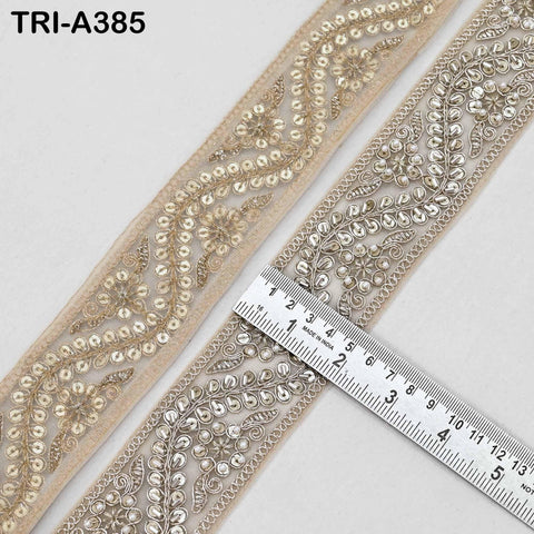 Pale Gold Indian Beaded Trim Ribbon: Sari Border, Craft, Lampshade, Handbag Embellishment