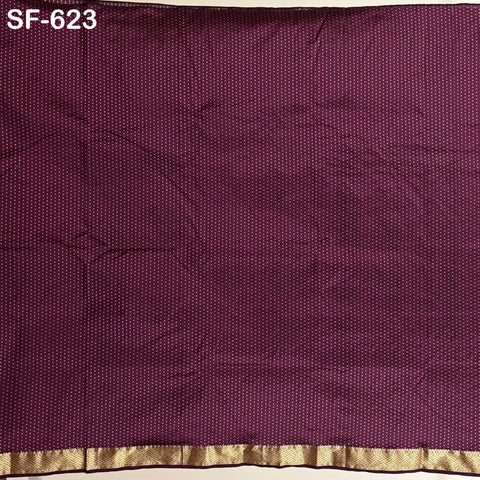 Pure Silk Brocade Fabric by Yard, Burgundy Gold Zari Border, Wedding Costume Home Decor