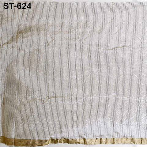 Pure Silk Brocade Fabric by Yard, Ivory Gold Zari Border, Wedding Costume Home Decor