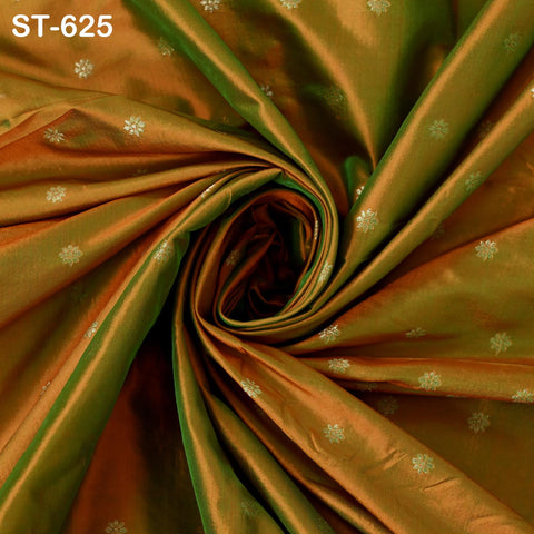 Pure Silk Brocade Fabric by Yard, Two-Tone Gold Zari Border, Wedding Costume Home Decor