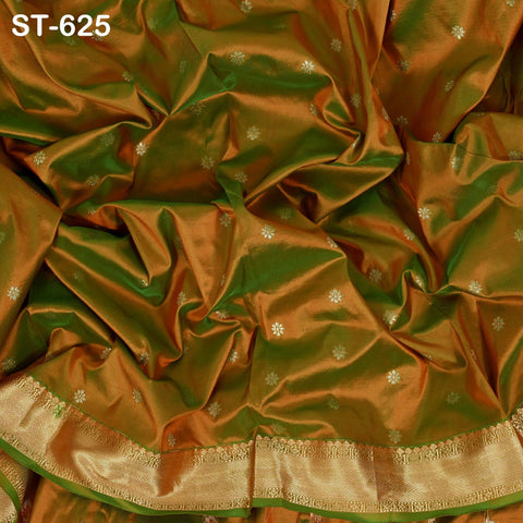 Pure Silk Brocade Fabric by Yard, Two-Tone Gold Zari Border, Wedding Costume Home Decor