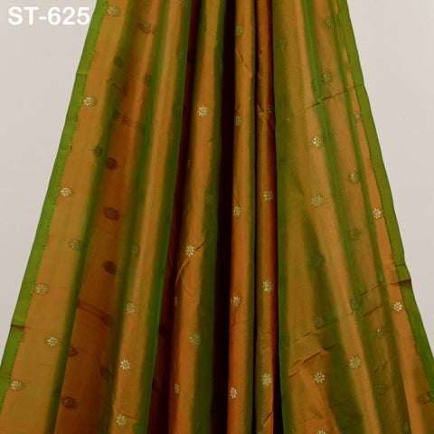 Pure Silk Brocade Fabric by Yard, Two-Tone Gold Zari Border, Wedding Costume Home Decor