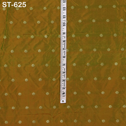 Pure Silk Brocade Fabric by Yard, Two-Tone Gold Zari Border, Wedding Costume Home Decor