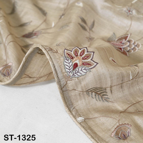 Embroidered Tussar Silk Dupatta, Handcrafted Indian Bridal Veil Scarf Gift